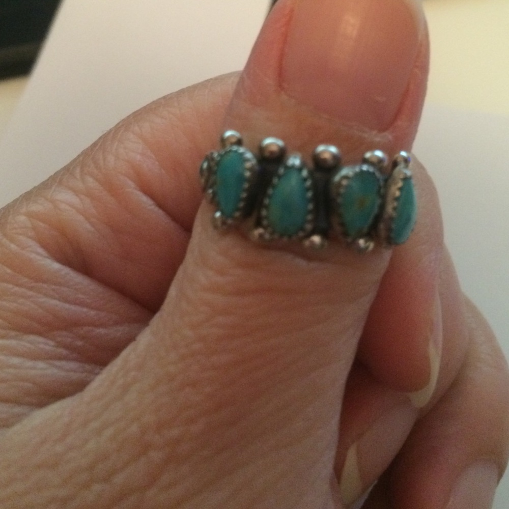Vintage .925  Sterling Silver & 4 stone turquoise ring